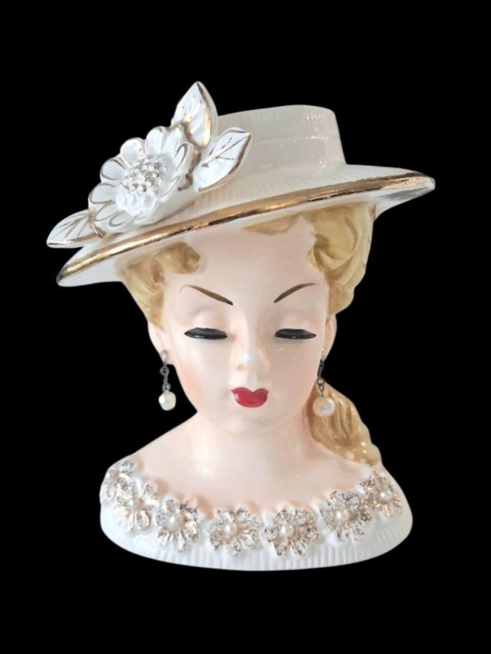 1950s Rare 6" Rubens Lady Head Vase Japan 500 Flowers Blonde Gold Trim
